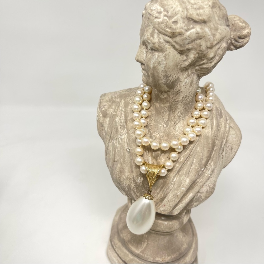 Vintage Sarah Coventry Faux Pearl Pendant Necklace‎ Teardrop Gold Tone